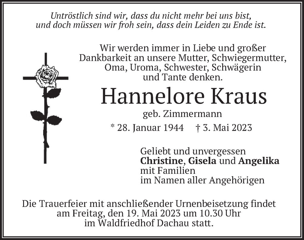 Traueranzeigen Von Hannelore Kraus Trauer Merkur De