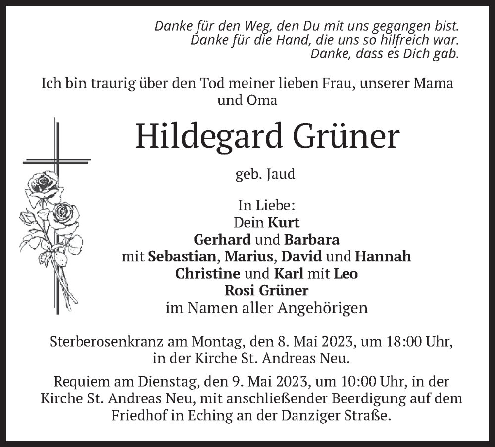 Traueranzeigen Von Hildegard Gr Ner Trauer Merkur De