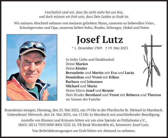 Traueranzeigen Von Josef Lutz Trauer Merkur De