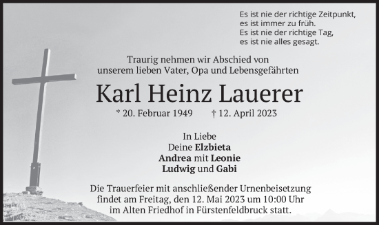 Traueranzeigen Von Karl Heinz Lauerer Trauer Merkur De