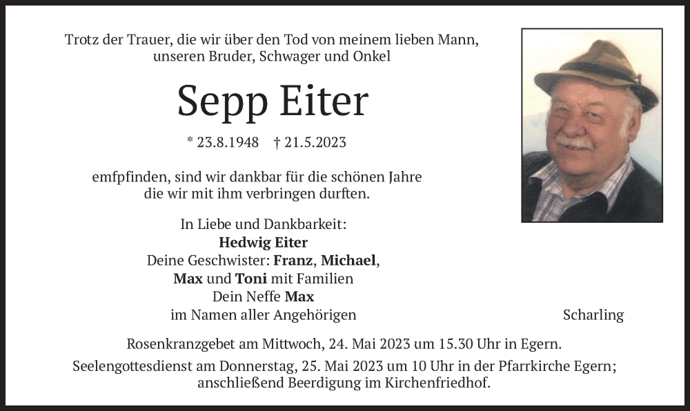 Traueranzeigen Von Sepp Eiter Trauer Merkur De