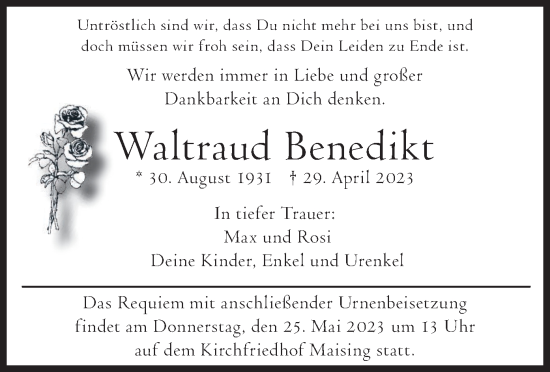 Traueranzeigen Von Waltraud Benedikt Trauer Merkur De