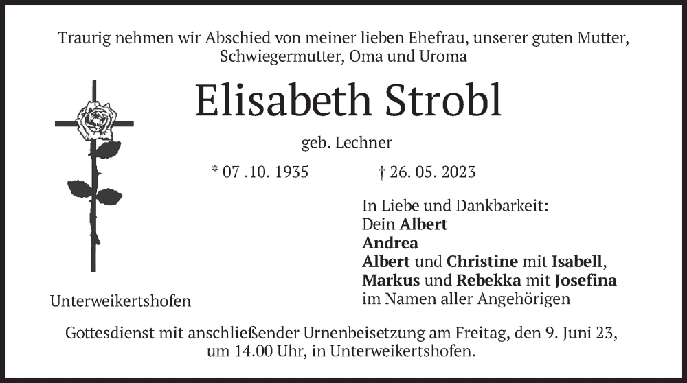 Traueranzeigen Von Elisabeth Strobl Trauer Merkur De