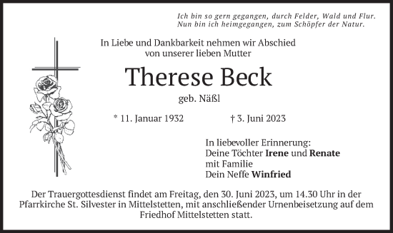 Traueranzeigen Von Therese Beck Trauer Merkur De