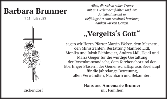 Traueranzeigen Von Barbara Brunner Trauer Merkur De