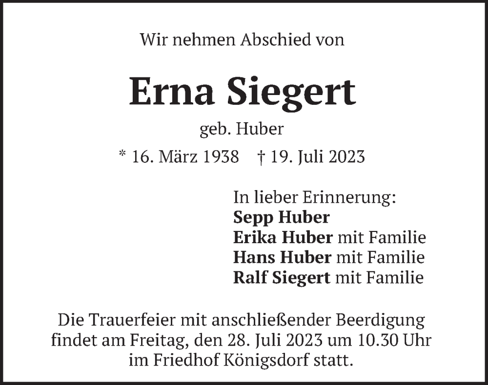 Traueranzeigen Von Erna Siegert Trauer Merkur De