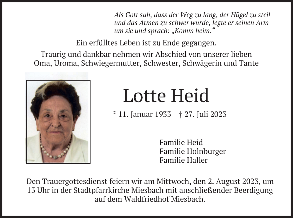 Traueranzeigen Von Lotte Heid Trauer Merkur De