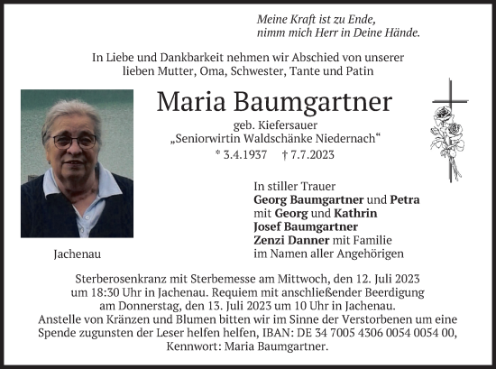 Traueranzeigen Von Maria Baumgartner Trauer Merkur De