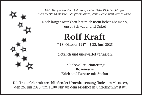 Traueranzeigen Von Rolf Kraft Trauer Merkur De