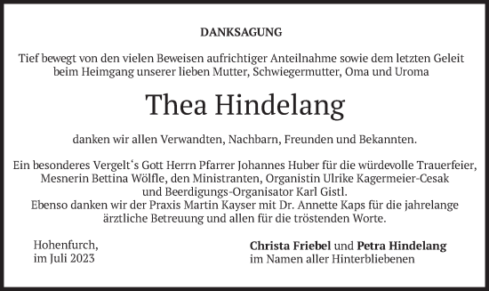 Traueranzeigen Von Thea Hindelang Trauer Merkur De