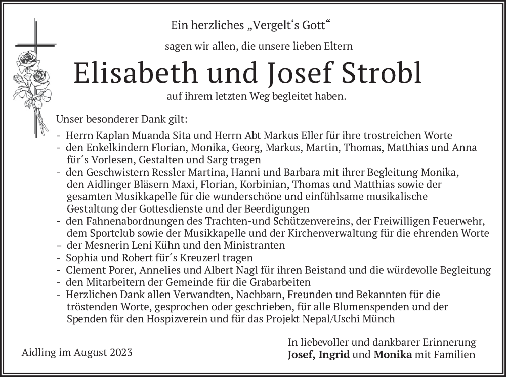 Traueranzeigen Von Elisabeth Und Josef Strobl Trauer Merkur De