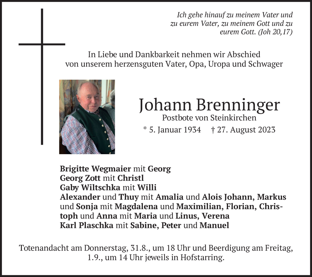 Traueranzeigen Von Johann Brenninger Trauer Merkur De