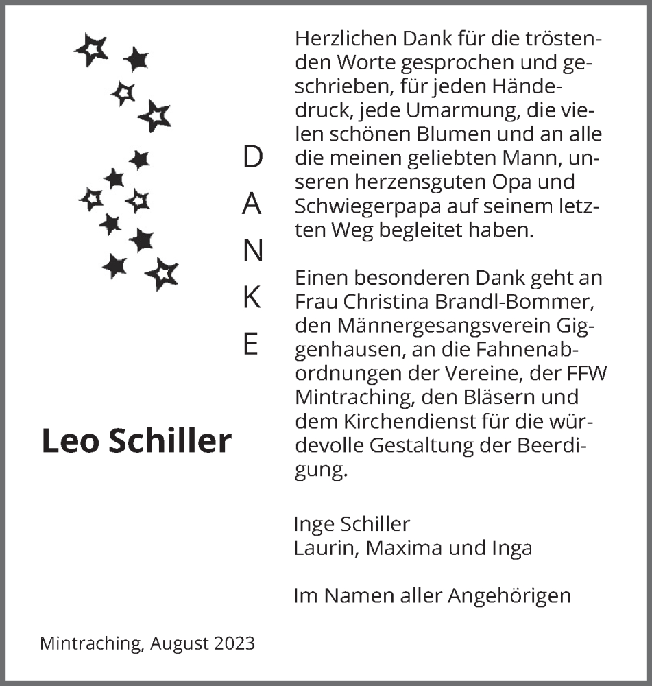 Traueranzeigen Von Leo Schiller Trauer Merkur De