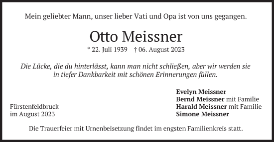 Traueranzeigen Von Otto Meissner Trauer Merkur De