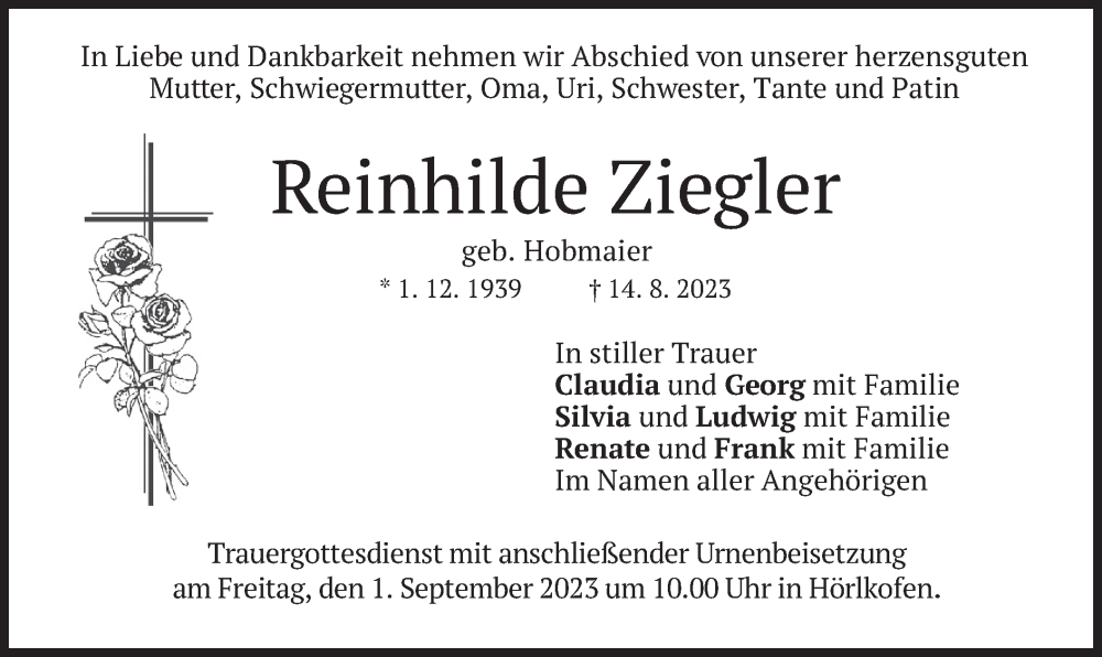 Traueranzeigen Von Reinhilde Ziegler Trauer Merkur De