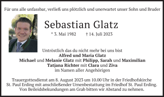 Traueranzeigen Von Sebastian Glatz Trauer Merkur De