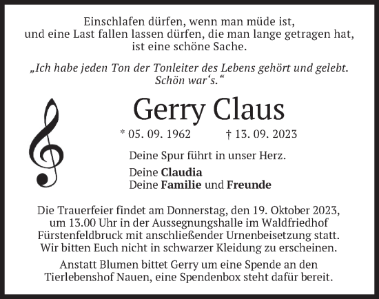 Traueranzeigen Von Gerry Claus Trauer Merkur De