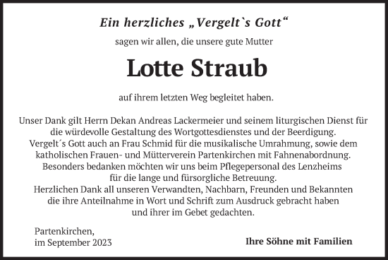 Traueranzeigen Von Lotte Straub Trauer Merkur De