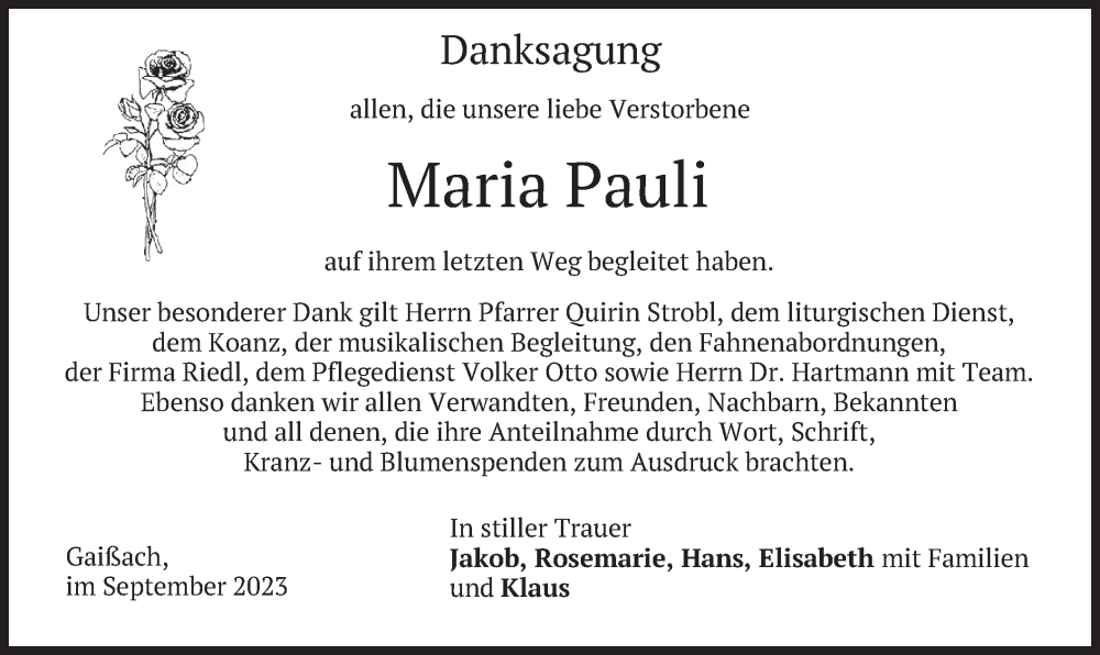 Traueranzeigen Von Maria Pauli Trauer Merkur De