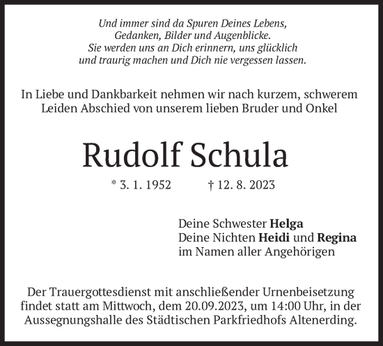 Traueranzeigen Von Rudolf Schula Trauer Merkur De