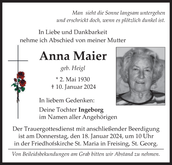 Traueranzeigen Von Anna Maier Trauer Merkur De