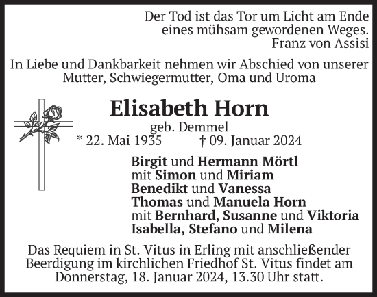 Traueranzeigen Von Elisabeth Horn Trauer Merkur De