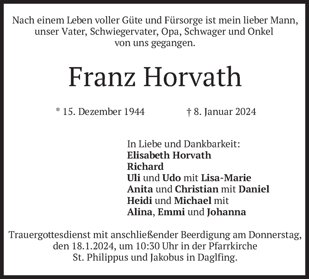 Traueranzeigen Von Franz Horvath Trauer Merkur De