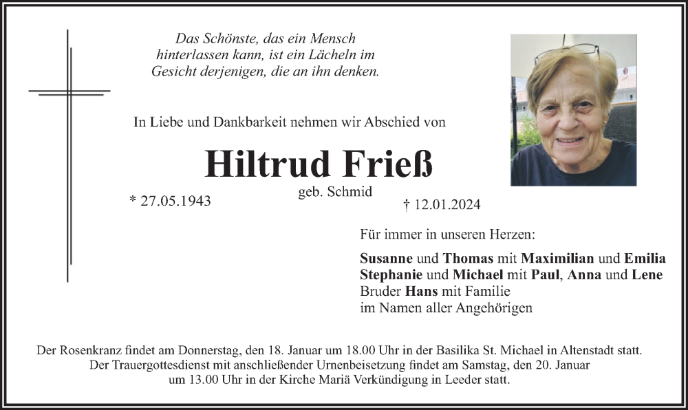 Traueranzeigen Von Hiltrud Frie Trauer Merkur De