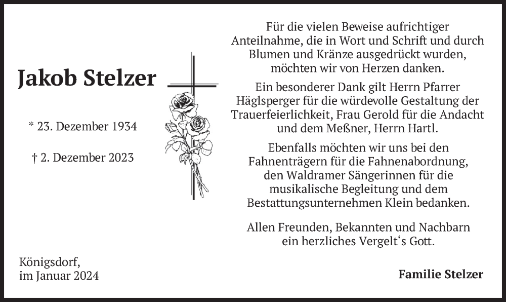 Traueranzeigen Von Jakob Stelzer Trauer Merkur De