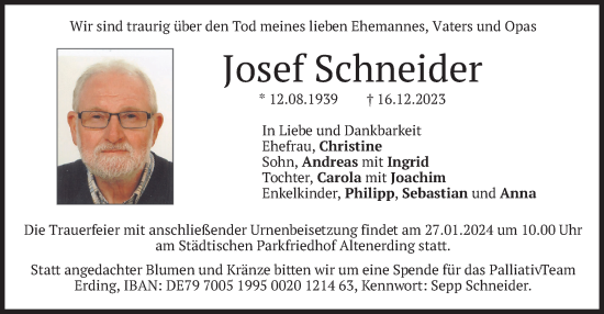 Traueranzeigen Von Josef Schneider Trauer Merkur De