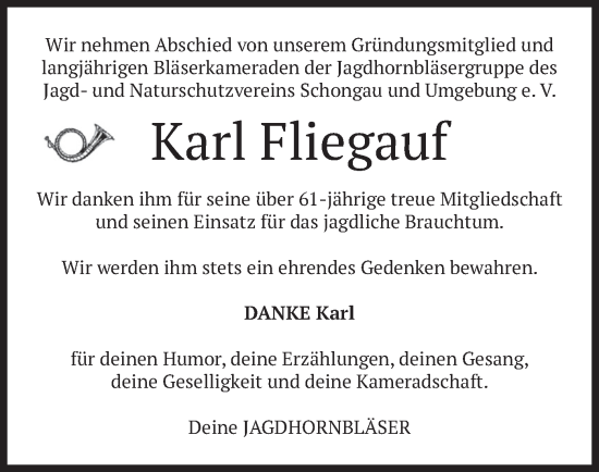 Traueranzeige von Karl Fliegauf von merkurtz