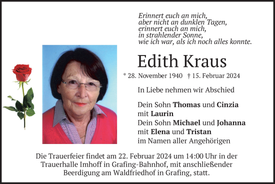 Traueranzeige von Edith Kraus