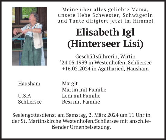 Traueranzeigen Von Elisabeth Igl Trauer Merkur De