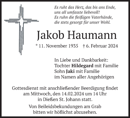 Traueranzeigen Von Jakob Haumann Trauer Merkur De