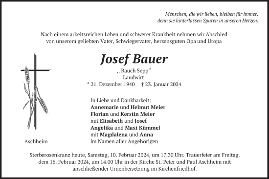 Traueranzeigen Von Josef Bauer Trauer Merkur De