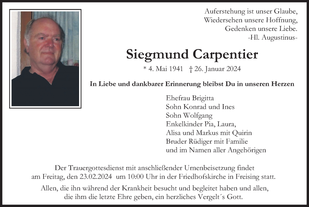 Traueranzeigen Von Siegmund Carpentier Trauer Merkur De