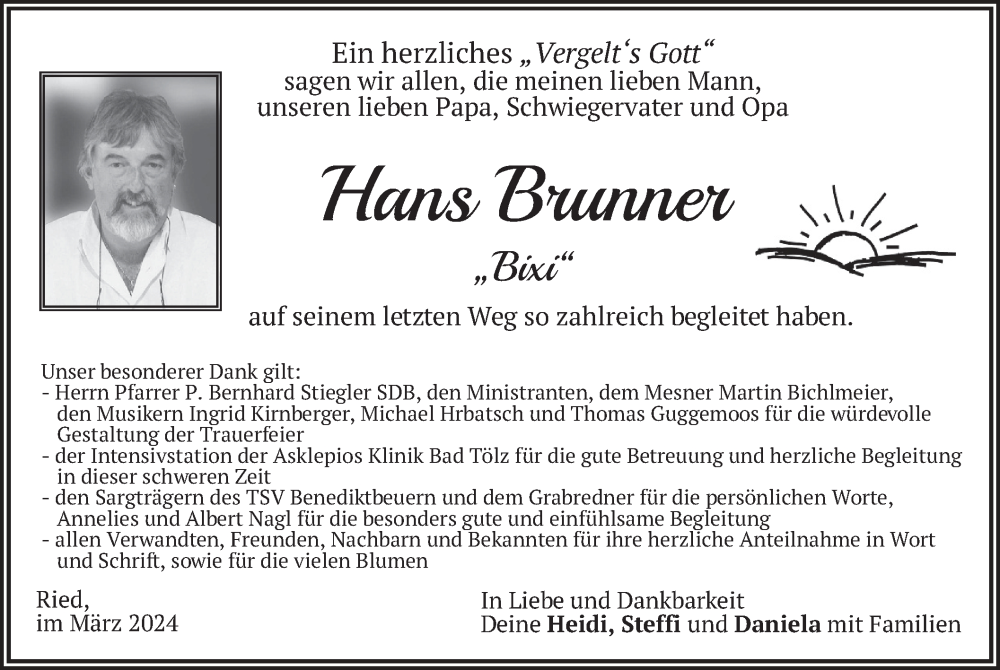 Traueranzeigen Von Hans Brunner Trauer Merkur De