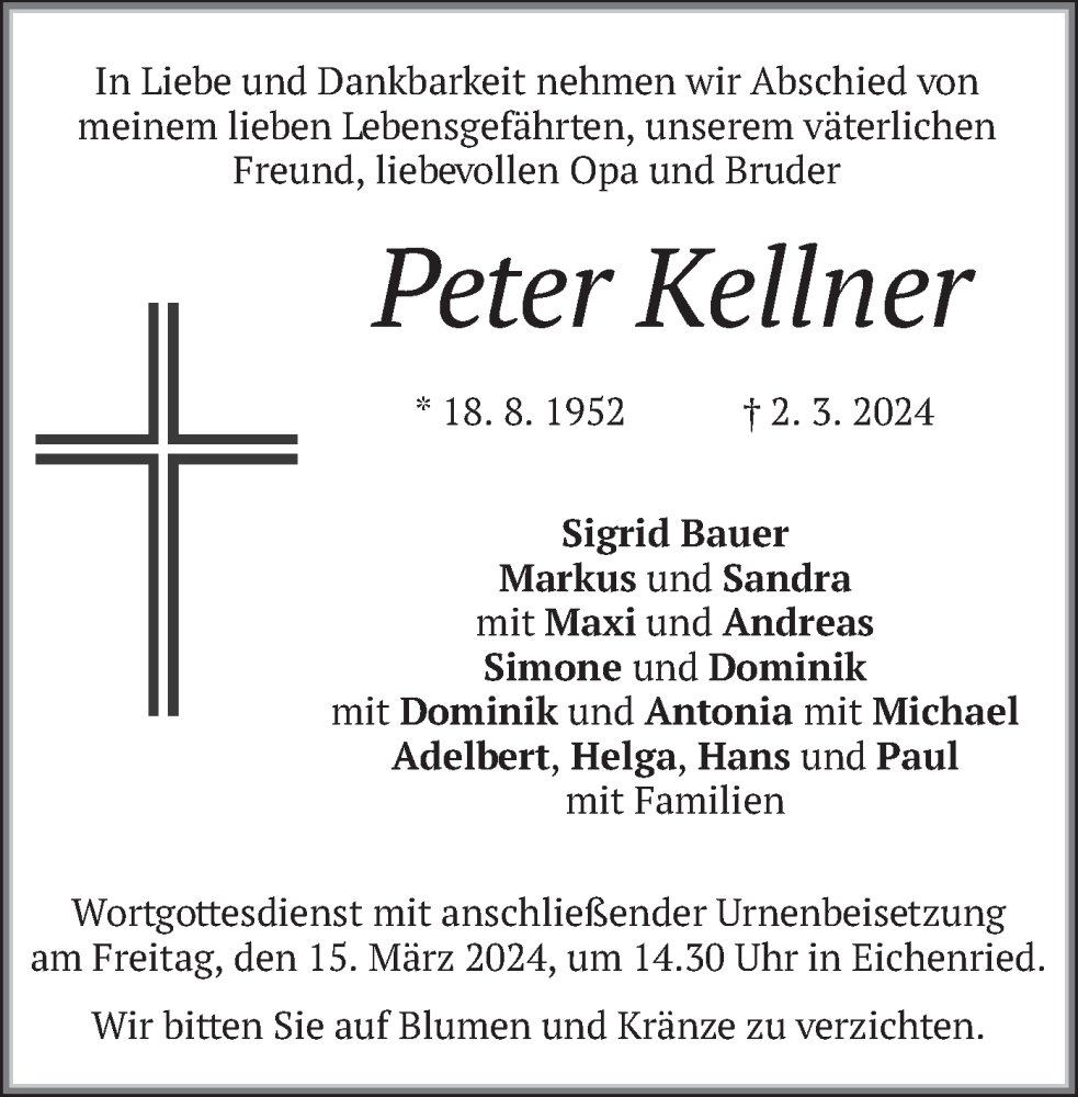 Traueranzeigen Von Peter Kellner Trauer Merkur De