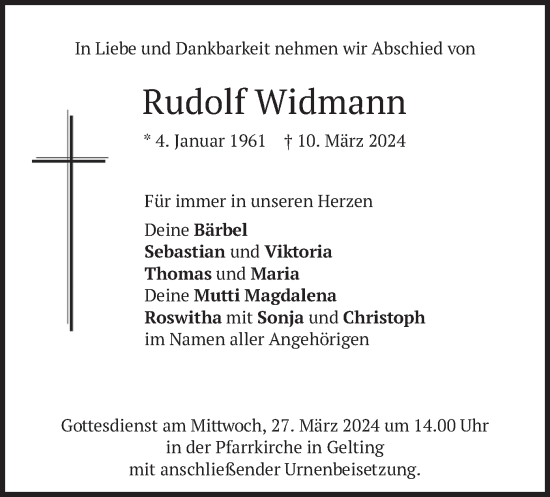 Traueranzeige von Rudolf Widmann