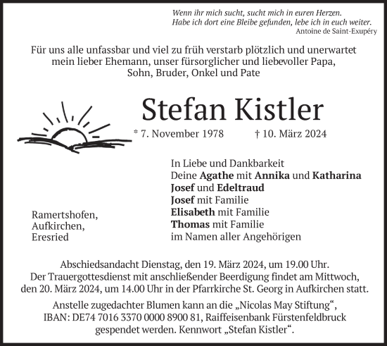 Traueranzeigen Von Stefan Kistler Trauer Merkur De