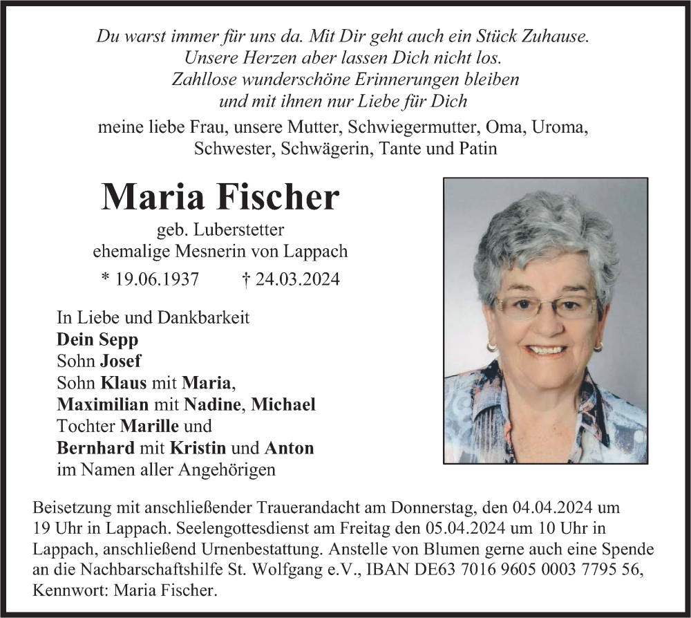 Traueranzeigen Von Maria Fischer Trauer Merkur De