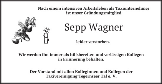Traueranzeige von Sepp Wagner von merkurtz