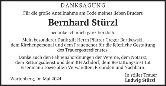 Traueranzeige von Bernhard Stürzl von merkurtz