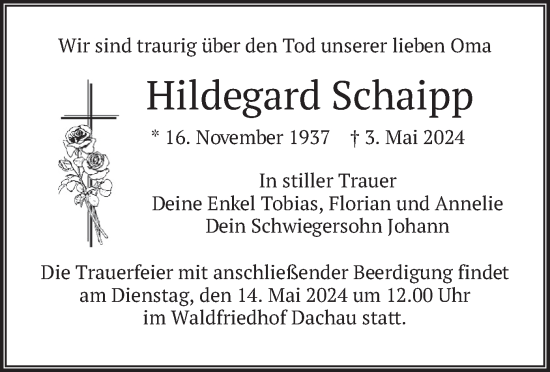 Traueranzeige von Hildegard Schaipp von merkurtz