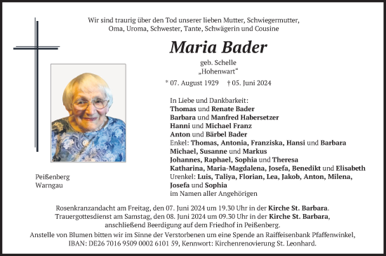 Traueranzeigen Von Maria Bader Trauer Merkur De