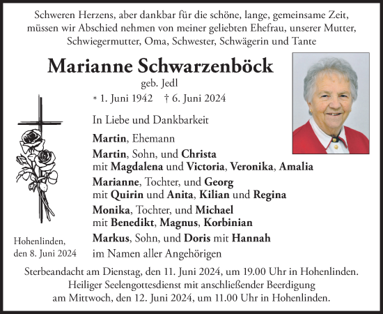 Traueranzeigen von Marianne Schwarzenböck trauer merkur de