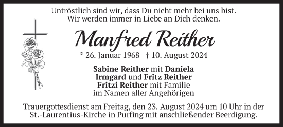 Traueranzeigen Von Manfred Reither Trauer Merkur De