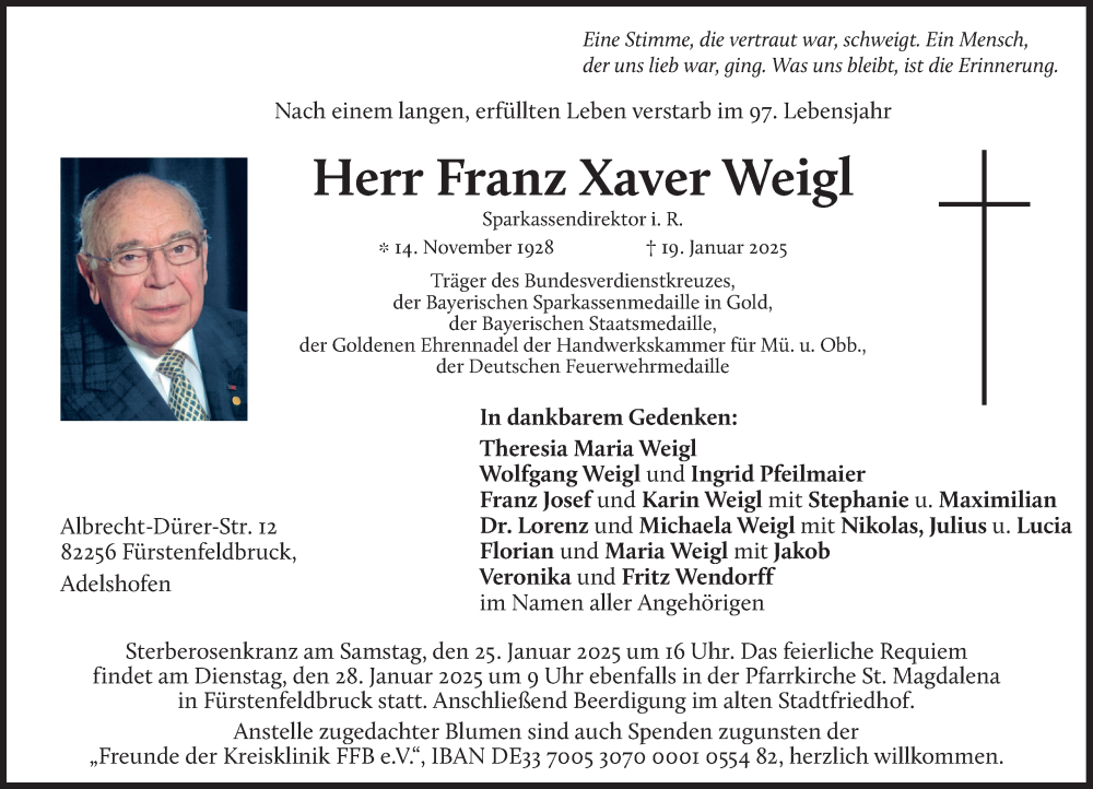 Traueranzeigen Von Franz Xaver Weigl Trauer Merkur De