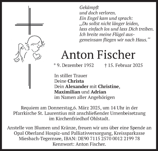 Traueranzeigen Von Anton Fischer Trauer Merkur De