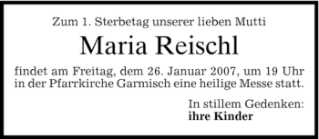 Traueranzeige von Maria Reischl von MERKUR & TZ